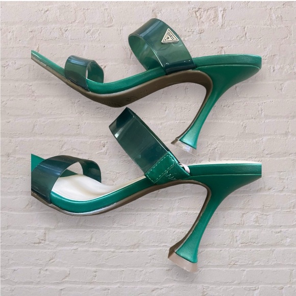 Guess Open Toe Hunter Green Clear High Heel Slip On Sandals Size 7 - Picture 4 of 6